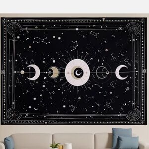 Lunar Phases Black and White Wall Tapestry